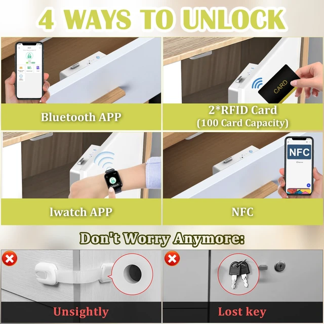 Alt view image 2 of 7 - Smart Cabinet Lock, Hidden RFID Keyless Electronic Bluetooth Drawer Locks, Baby Proofing Child Safety Cabinet Locks for Liquor Cabinet Locker Drawer Cupboard Desk Dresser Adults