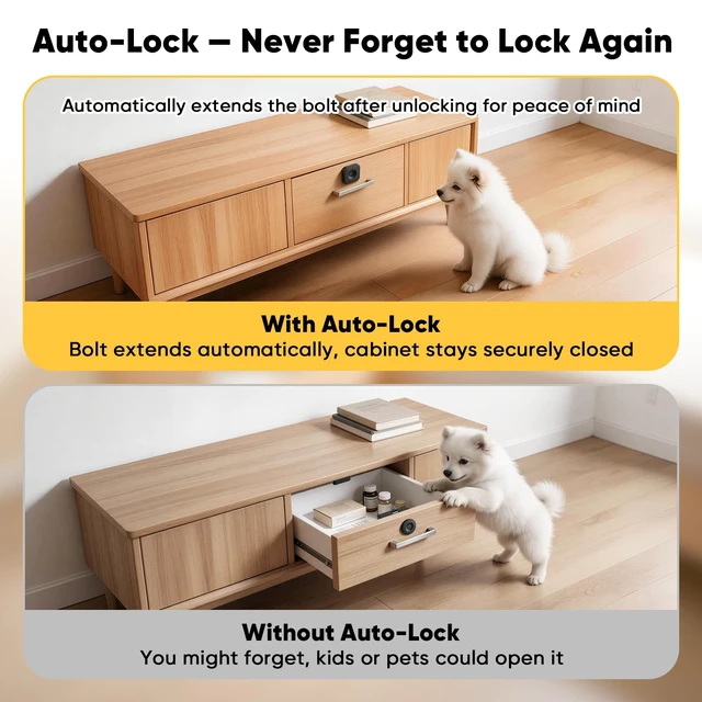 Alt view image 6 of 7 - Smart Cabinet Lock, Hidden No Drill No APP Baby Proof Keyless Drawer Lock | Fingerprint, Remote & IC Card Unlock for Adults File Kitchen Cupboard Closet Liquor, Auto Lock, with USB Backup