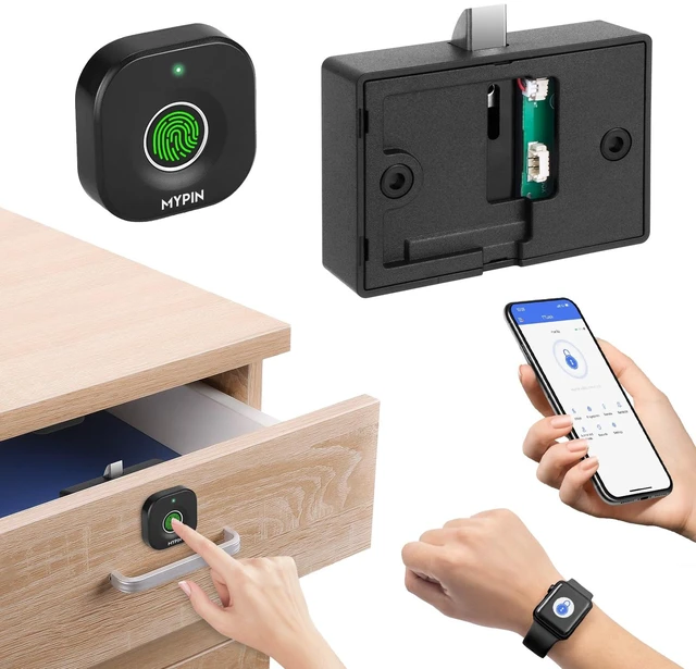 Main image of Bluetooth Smart Cabinet Lock with Phone/Watch App Unlock, Child Proof Lock | Fingerprint Biometric Cabinet Lock, Keyless Hidden File Wardrobe Lock, Baby Proof Drawer Locks, DIY Wooden Furniture Lock