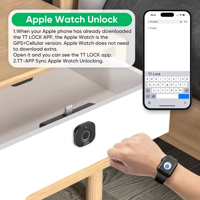 Alt view image 4 of 7 - Bluetooth Smart Cabinet Lock with Phone/Watch App Unlock, Child Proof Lock | Fingerprint Biometric Cabinet Lock, Keyless Hidden File Wardrobe Lock, Baby Proof Drawer Locks, DIY Wooden Furniture Lock