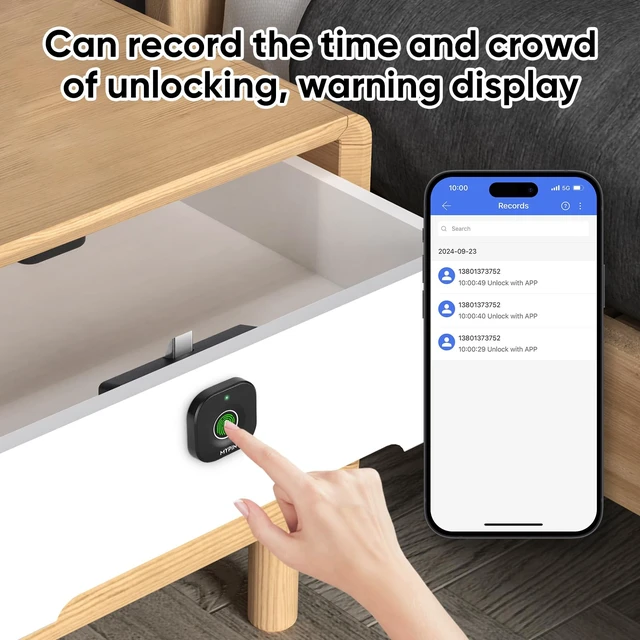 Alt view image 6 of 7 - Bluetooth Smart Cabinet Lock with Phone/Watch App Unlock, Child Proof Lock | Fingerprint Biometric Cabinet Lock, Keyless Hidden File Wardrobe Lock, Baby Proof Drawer Locks, DIY Wooden Furniture Lock