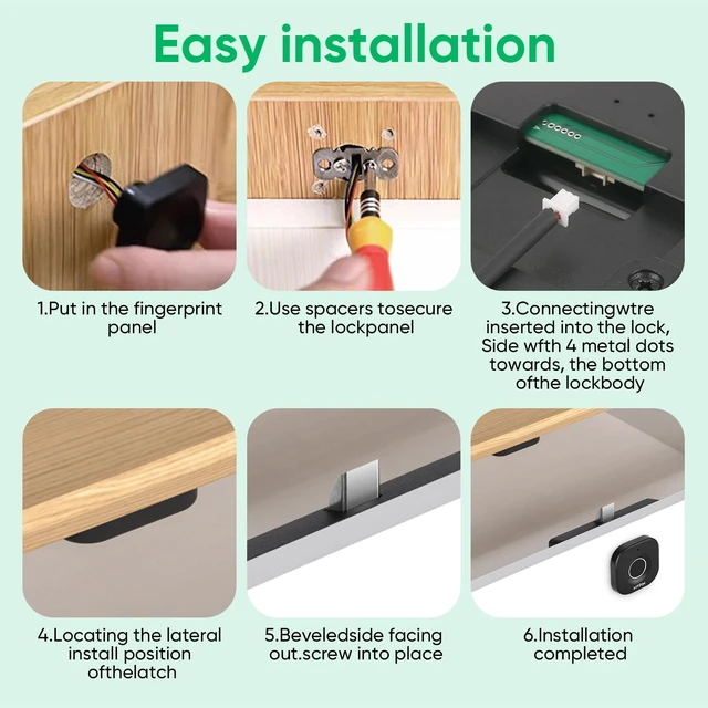 Alt view image 7 of 7 - Bluetooth Smart Cabinet Lock with Phone/Watch App Unlock, Child Proof Lock | Fingerprint Biometric Cabinet Lock, Keyless Hidden File Wardrobe Lock, Baby Proof Drawer Locks, DIY Wooden Furniture Lock