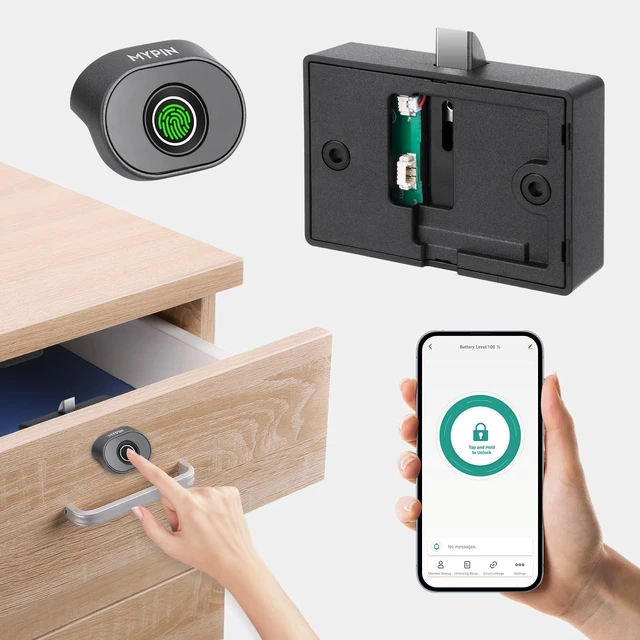 Alt view image 2 of 7 - Bluetooth Smart Cabinet Lock, Child Safety Electric Fingerprint Lock | Smart Biometric Cabinet Lock, Keyless Hidden File Drawer Wardrobe Lock, DIY Wooden Furniture Privacy Lock(Alloy Steel)