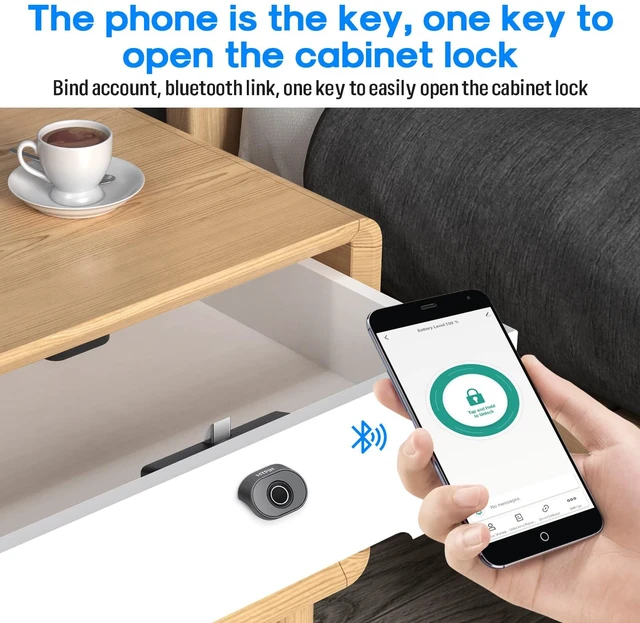 Alt view image 3 of 7 - Bluetooth Smart Cabinet Lock, Child Safety Electric Fingerprint Lock | Smart Biometric Cabinet Lock, Keyless Hidden File Drawer Wardrobe Lock, DIY Wooden Furniture Privacy Lock(Alloy Steel)