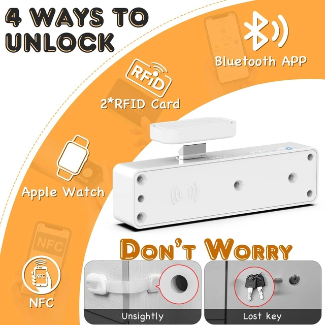 Alt view image 2 of 7 - Smart Cabinet Lock, Hidden Magnetic Bluetooth RFID Keyless Drawer Lock, Baby Proofing Child Safety Cabinet Locks for Liquor File Cabinet Cupboard Desk Dresser Adults
