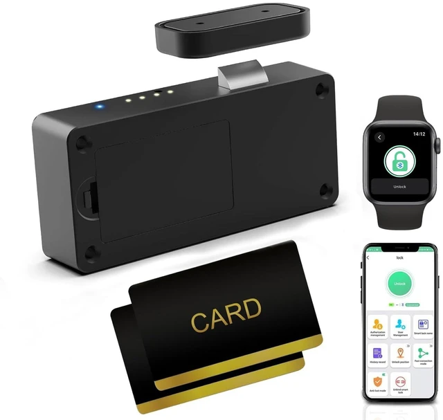 Main image of Hidden Cabinet Lock for Adults, App & RFID Card NFC, No Drill | Smart Invisible Drawer Latch for Liquor Medicine Pantry Cupboard Kitchen Furniture, Child Safe, Adhesive/Screw Mount, Black