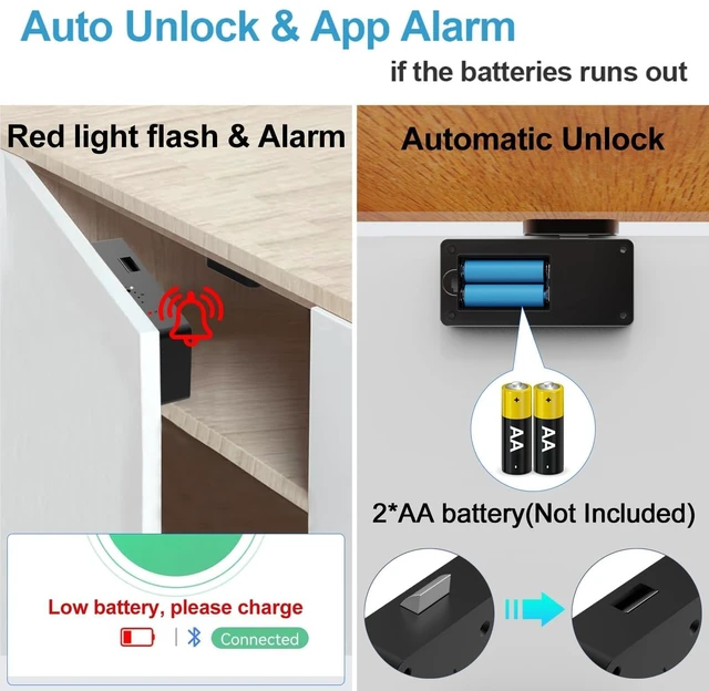 Alt view image 6 of 7 - Hidden Cabinet Lock for Adults, App & RFID Card NFC, No Drill | Smart Invisible Drawer Latch for Liquor Medicine Pantry Cupboard Kitchen Furniture, Child Safe, Adhesive/Screw Mount, Black