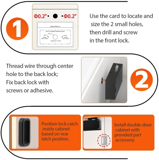 Alt view image 3 of 7 - Smart Cabinet Lock with Fingerprint, APP, Code RFID, Replaces Keyed Lock | Fits existing hole, any thickness, file cabinet, gun drawer, toolbox, dresser, office, 2 AA batteries, Horizontal Black