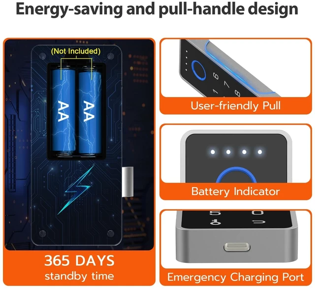 Alt view image 4 of 7 - Smart Cabinet Lock with Fingerprint, APP, Code RFID, Replaces Keyed Lock | Fits existing hole, any thickness, file cabinet, gun drawer, toolbox, dresser, office, 2 AA batteries, Horizontal Black