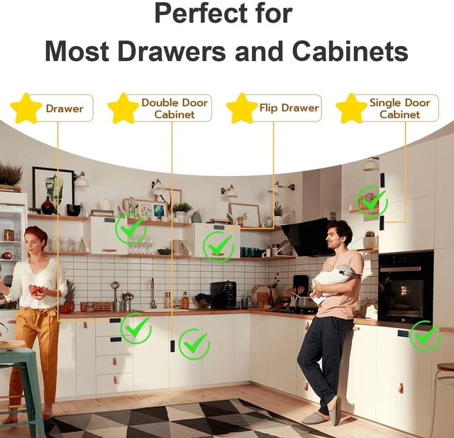 Alt view image 5 of 7 - Smart Cabinet Lock with Fingerprint, APP, Code RFID, Replaces Keyed Lock | Fits existing hole, any thickness, file cabinet, gun drawer, toolbox, dresser, office, 2 AA batteries, Horizontal Black