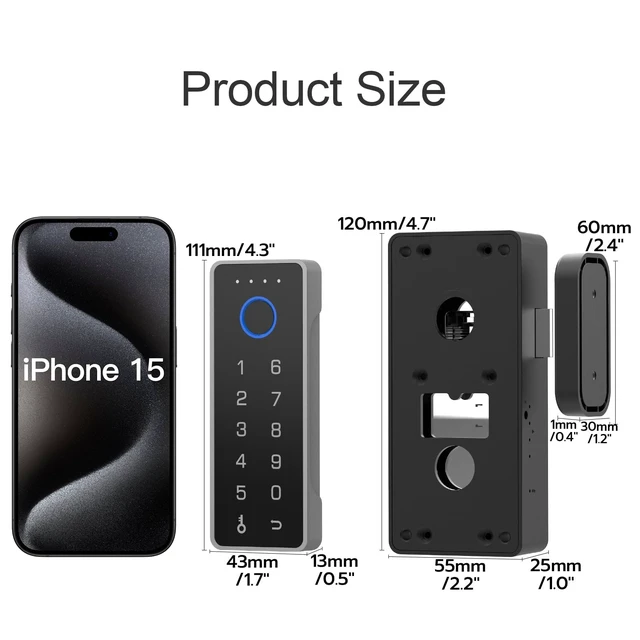 Alt view image 6 of 7 - Smart Cabinet Lock with Fingerprint, APP, Code RFID, Replaces Keyed Lock | Fits existing hole, any thickness, file cabinet, gun drawer, toolbox, dresser, office, 2 AA batteries, Horizontal Black