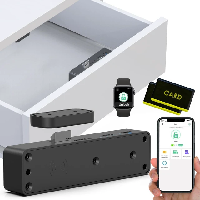 Main image of Smart Cabinet Lock,Bluetooth RFID Drawer Locks Baby Proofing,No Drill Hidden Cabinet Lock for Adults Liquor File Kitchen Cupboard Drawer Closet Black