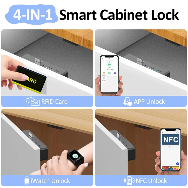Alt view image 2 of 7 - Smart Cabinet Lock,Bluetooth RFID Drawer Locks Baby Proofing,No Drill Hidden Cabinet Lock for Adults Liquor File Kitchen Cupboard Drawer Closet Black