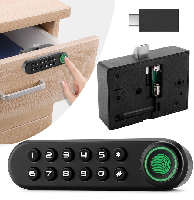 Main image of Fingerprint Cabinet Lock, Smart Biometric Password Lock with USB Key No APP | Keyless Hidden File Drawer Wardrobe, Child Safety Cabinet Lock, DIY Wooden Furniture Privacy for Home Office, Zinc Alloy