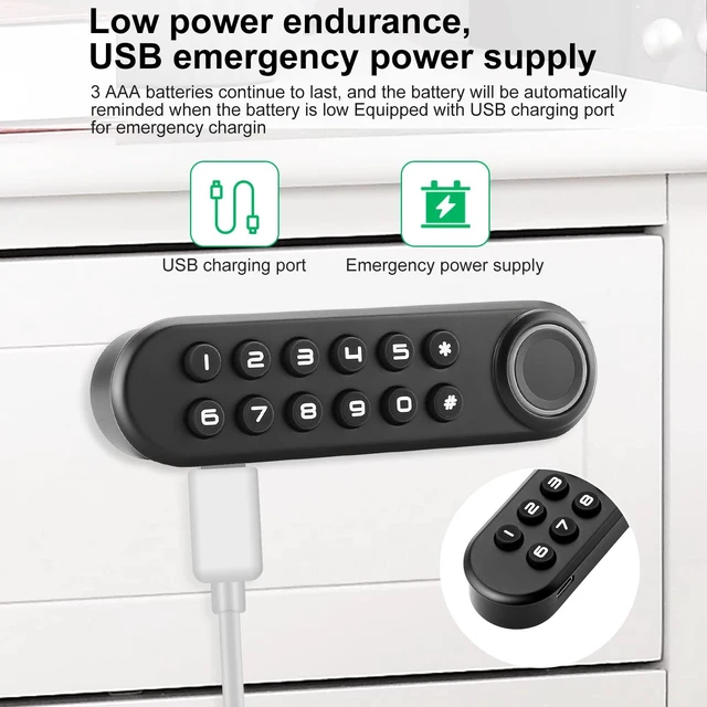Alt view image 5 of 7 - Fingerprint Cabinet Lock, Smart Biometric Password Lock with USB Key No APP | Keyless Hidden File Drawer Wardrobe, Child Safety Cabinet Lock, DIY Wooden Furniture Privacy for Home Office, Zinc Alloy