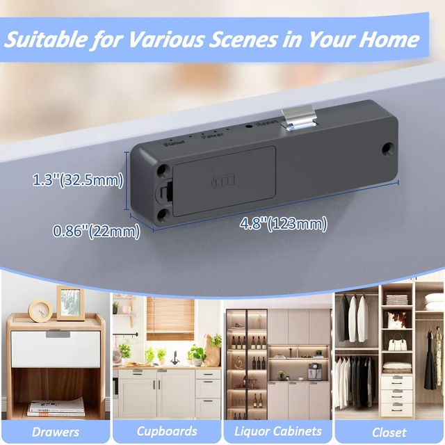 Alt view image 7 of 7 - Smart Cabinet Lock,Bluetooth RFID Drawer Locks Baby Proofing,No Drill Hidden Cabinet Lock for Adults Liquor File Kitchen Cupboard Drawer Closet Black