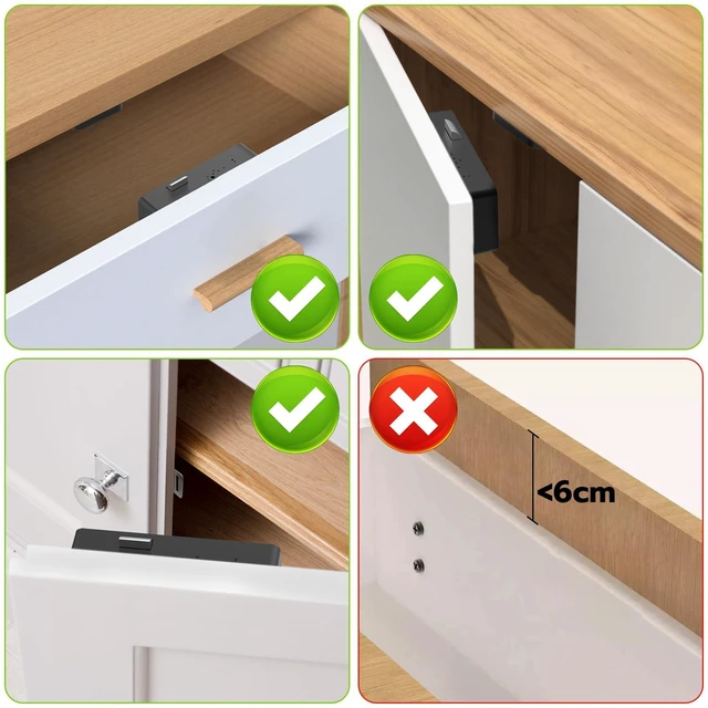 Alt view image 7 of 7 - Hidden Cabinet Lock for Adults, App & RFID Card NFC, No Drill | Smart Invisible Drawer Latch for Liquor Medicine Pantry Cupboard Kitchen Furniture, Child Safe, Adhesive/Screw Mount, Black