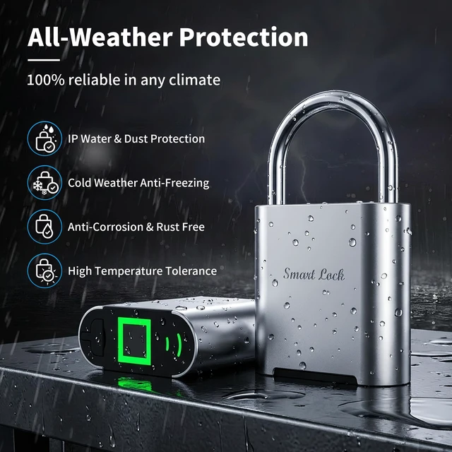 Alt view image 6 of 7 - Biometric Fingerprint Padlock with Backup Electronic Key, Heavy Duty Smart Lock for Gym Locker, IP66 Waterproof Outdoor Padlock, Keyless Anti-Theft Lock for School, Gate, Toolbox & Athletes