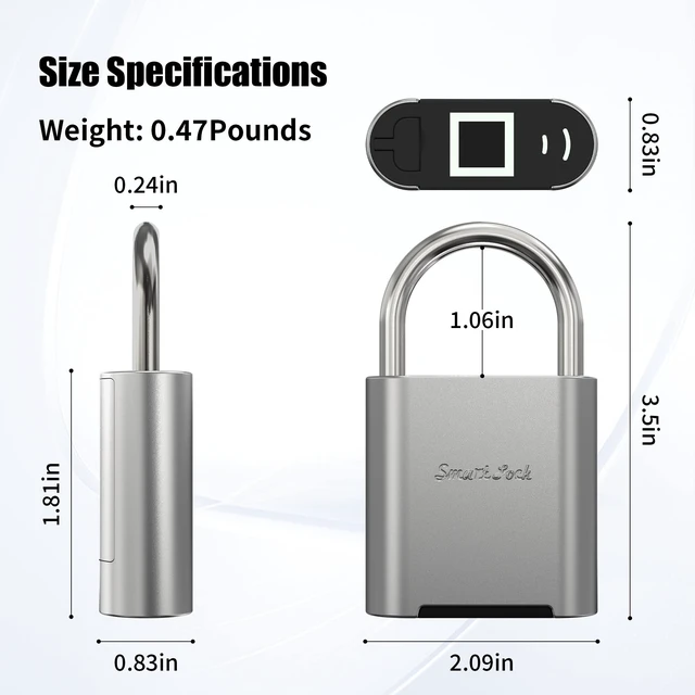 Alt view image 2 of 7 - Biometric Fingerprint Padlock with Backup Electronic Key, Heavy Duty Smart Lock for Gym Locker, IP66 Waterproof Outdoor Padlock, Keyless Anti-Theft Lock for School, Gate, Toolbox & Athletes