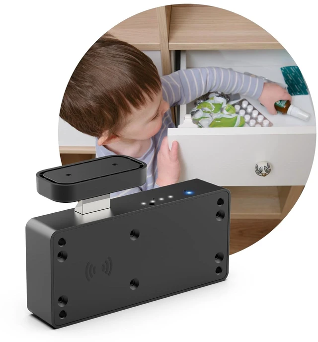 Main image of Drawer Lock Hidden Cabinet Lock with NFC RFID Card Bluetooth APP Child Safety No Drilling Required for Kitchen Pantry Furniture Cupboard Door Black