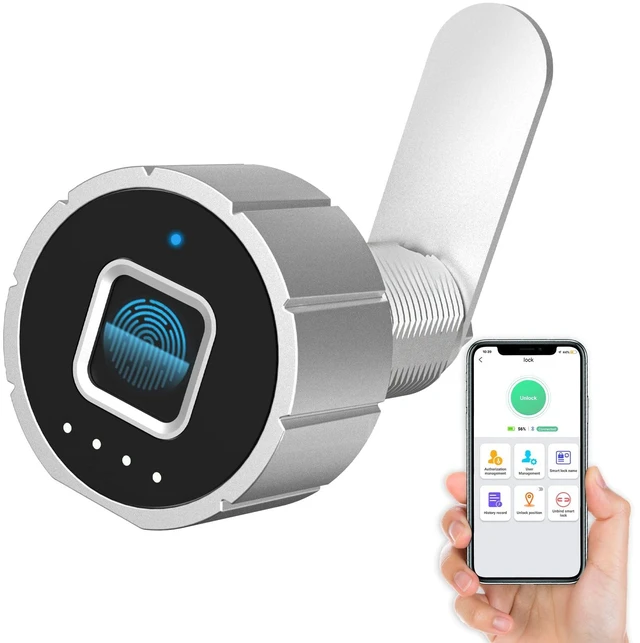 Main image of Smart Cabinet Lock, 1 1/8" (30mm) Long Cabinet Cam Lock with Fingerprint Bluetooth APP, Digital Keyless Biometric Child Safety Lock for Drawer Cabinets Storage Mailbox