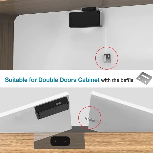 Alt view image 6 of 7 - Drawer Lock Hidden Cabinet Lock with NFC RFID Card Bluetooth APP Child Safety No Drilling Required for Kitchen Pantry Furniture Cupboard Door Black