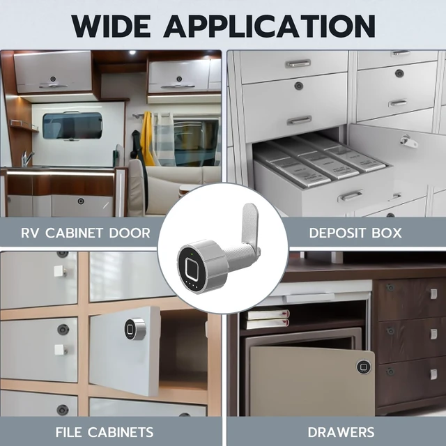 Alt view image 6 of 7 - Smart Cabinet Lock, 1 1/8" (30mm) Long Cabinet Cam Lock with Fingerprint Bluetooth APP, Digital Keyless Biometric Child Safety Lock for Drawer Cabinets Storage Mailbox