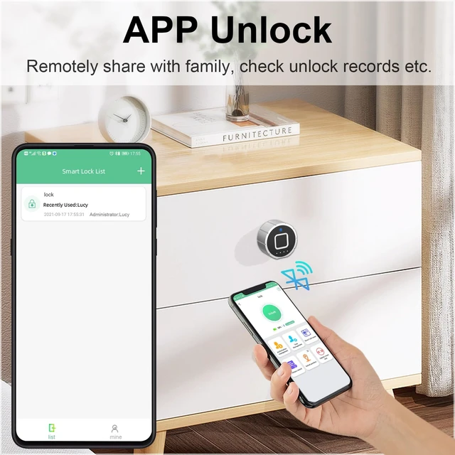 Alt view image 7 of 7 - Smart Cabinet Lock, 1 1/8" (30mm) Long Cabinet Cam Lock with Fingerprint Bluetooth APP, Digital Keyless Biometric Child Safety Lock for Drawer Cabinets Storage Mailbox