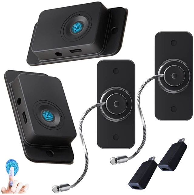 Main image of Fingerprint Fridge Lock 2-Pack, No Drill, Child Proof, Cabinet | Biometric 20-User, USB Key & Code Backup | Refrigerator, Freezer, French Door, Drawer, RV, Window, Dorm | Adhesive or Screw