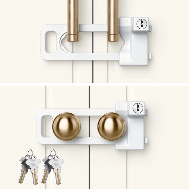 Main image of Cabinet Lock, 2 Metal Locks 4 Keys, Keyed Alike, Adjustable, Short Ver | Adjustable Childproof Cabinet Latch to Lockout Knobs and Handles of Kitchen Drawer Storage Cupboard Closet