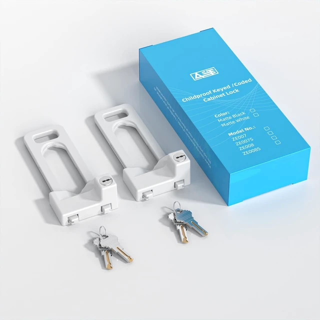 Alt view image 7 of 7 - Cabinet Lock, 2 Metal Locks 4 Keys, Keyed Alike, Adjustable, Short Ver | Adjustable Childproof Cabinet Latch to Lockout Knobs and Handles of Kitchen Drawer Storage Cupboard Closet