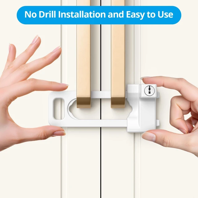 Alt view image 5 of 7 - Cabinet Lock, 2 Metal Locks 4 Keys, Keyed Alike, Adjustable, Short Ver | Adjustable Childproof Cabinet Latch to Lockout Knobs and Handles of Kitchen Drawer Storage Cupboard Closet