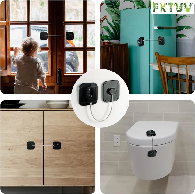 Alt view image 2 of 7 - Child Safety Cabinet Locks,Fridge Lock,Closet Locks,Cabinet Lock,Black 2Pcs | Fridge Lock with Combination,Heavy Duty Refrigerator Lock,Easy Install No Keys Needed