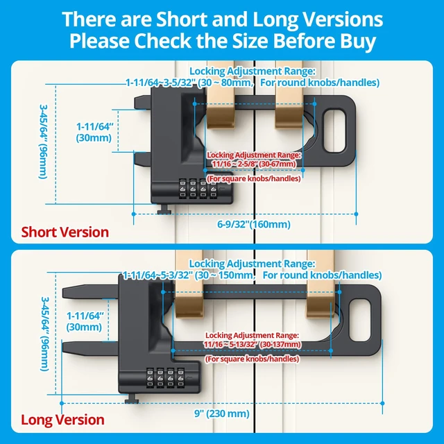 Alt view image 2 of 7 - Code Cabinet Lock, 3 Pack, Keyless Double Door Drawer Lock, Long Ver | Keyless lockout to cabinet, drawer, cupboard closet and freezer, made of metal for childproof, adjustable, coded lock