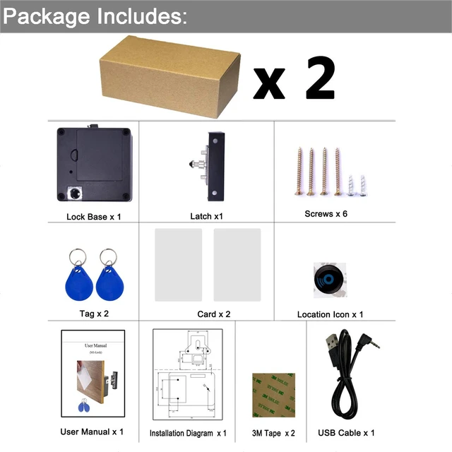 Alt view image 7 of 7 - RFID Lock Electronic Cabinet Lock, Hidden DIY Lock with USB Cable for Wooden Cabinet Drawer Locker Cupboard (2 Pack)