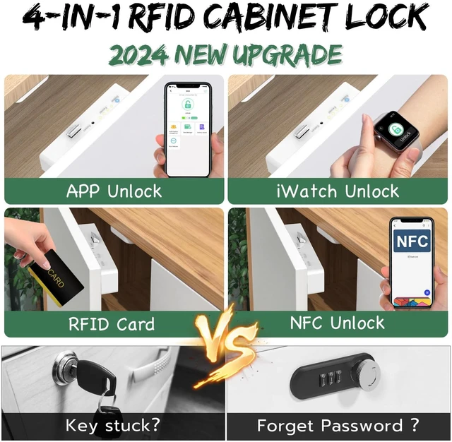 Alt view image 2 of 7 - RFID Cabinet Lock, Hidden Digital Electronic Bluetooth RFID Smart Cabinet Drawer Lock for Adults Baby Proofing Teens Liquor Cupboard File