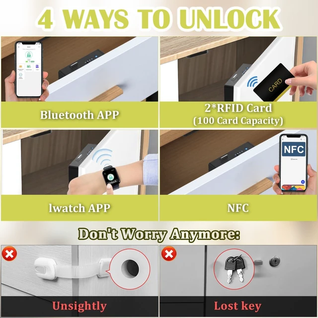 Alt view image 2 of 7 - Smart Cabinet Lock, Hidden RFID Keyless Electronic Bluetooth Drawer Locks, Baby Proofing Child Safety Cabinet Locks for Liquor Cabinet Locker Drawer Cupboard Desk Dresser Adults