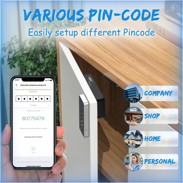 Alt view image 5 of 7 - Smart Fingerprint Lock-RFID Cabinet Drawer Lock with Key Cards, Digital Electronic Biometric Bluetooth Child Safety Cabinet Code Lock Liquor File Desk Cupboard Kitchen Liquor Drawer