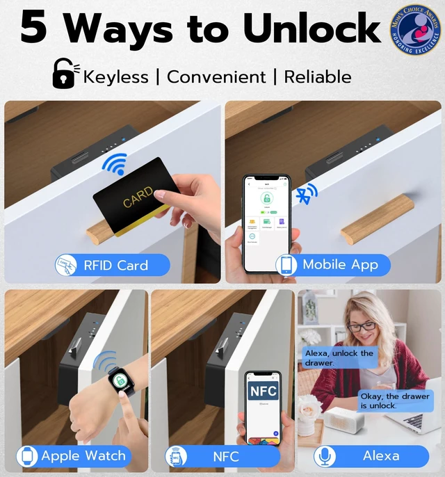 Alt view image 2 of 7 - Smart Cabinet Lock, Baby Proofing Child Proof Hidden Drawer Locks | Hidden No Drill Adhesive Keyless RFID Bluetooth App Cabinet Locks for Adults File Kitchen Cupboard Liquor Closet - Black