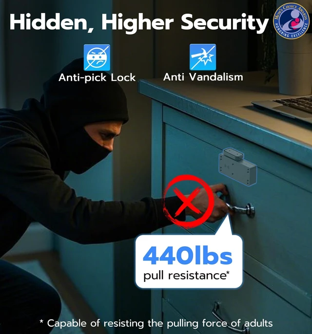 Alt view image 4 of 7 - Smart Cabinet Lock, Baby Proofing Child Proof Hidden Drawer Locks | Hidden No Drill Adhesive Keyless RFID Bluetooth App Cabinet Locks for Adults File Kitchen Cupboard Liquor Closet - Black
