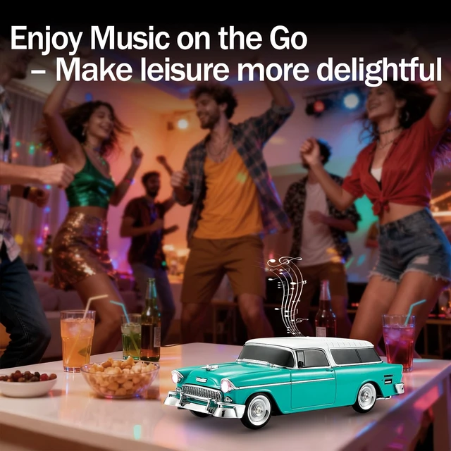 Alt view image 7 of 7 - WS-1955 Classic Station Wagon Bluetooth Speaker (Green) | Classic Station Wagon Design, HD Sound & TWS Stereo, FM Radio & USB/TF Playback, LED Lights, Built-In Mic
