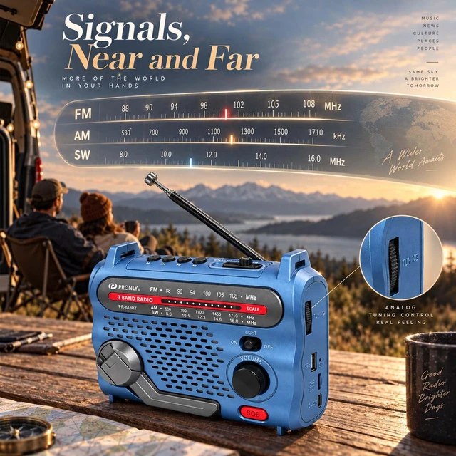 Alt view image 2 of 7 - PR-813BT Portable AM FM SW Radio with Bluetooth, Solar Charging | Emergency Radio with LED Light, Sos Alert, USB/TF Playback, Hand Crank, Rechargeable Battery and USB Charging