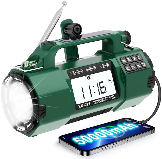 Main image of Emergency NOAA Weather Alert Radio, 5000mAh AM/FM Portable Radio | Hand Crank & AC Power, Replaceable Battery, Flashlight, SOS Alarm, Clock & Headphone Jack for Power Outage Hurricane Camping