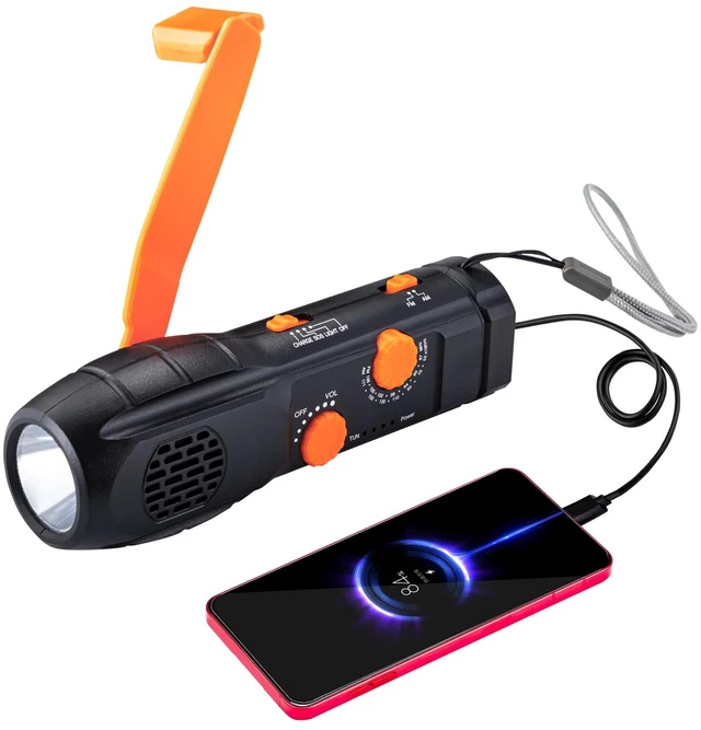 Main image of Hand Crank Flashlight with Emergency Radio Phone Charger | Portable Dynamo, SOS LED Torch, Rechargeable USB Charging, Built-in Loudspeaker, For Camping Hiking
