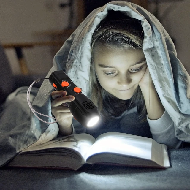 Alt view image 2 of 7 - Hand Crank Flashlight with Emergency Radio Phone Charger | Portable Dynamo, SOS LED Torch, Rechargeable USB Charging, Built-in Loudspeaker, For Camping Hiking