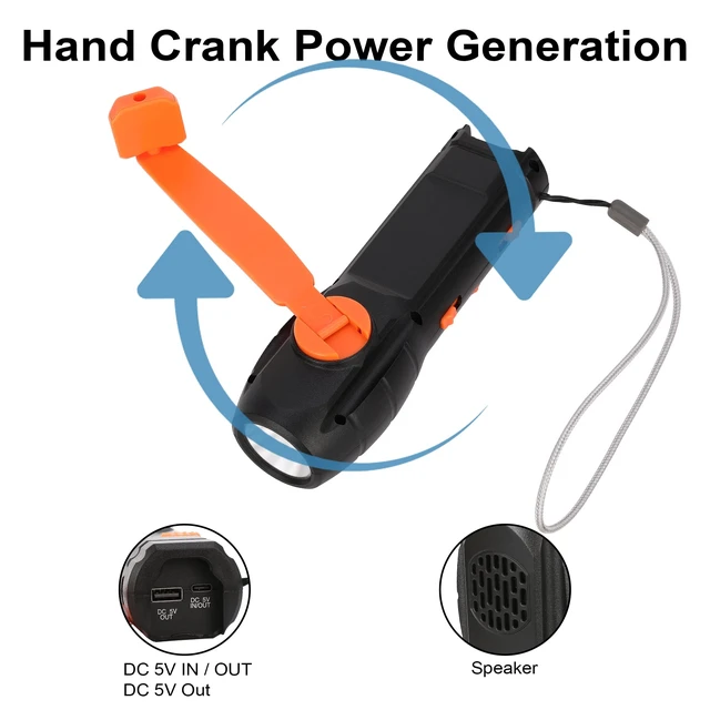 Alt view image 4 of 7 - Hand Crank Flashlight with Emergency Radio Phone Charger | Portable Dynamo, SOS LED Torch, Rechargeable USB Charging, Built-in Loudspeaker, For Camping Hiking