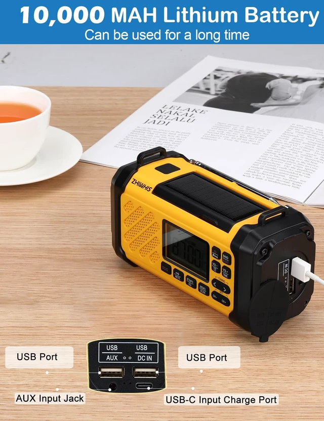 Alt view image 4 of 7 - Emergency Radio with Bluetooth, FM/AM/SW/VHF/NOAA Weather Radios with Alerts, Hand Crank/Solar/SOS/Flashligh/6 EQ/Timer/USB Player with Preset for Emergencies ZWS-2415