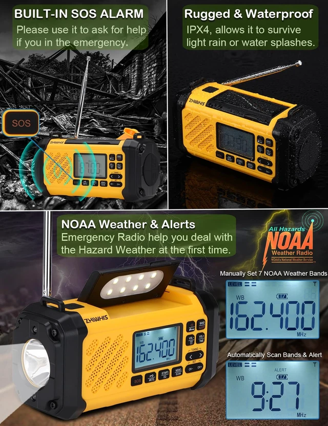 Alt view image 5 of 7 - Emergency Radio with Bluetooth, FM/AM/SW/VHF/NOAA Weather Radios with Alerts, Hand Crank/Solar/SOS/Flashligh/6 EQ/Timer/USB Player with Preset for Emergencies ZWS-2415