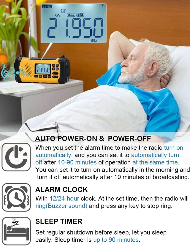 Alt view image 7 of 7 - Emergency Radio with Bluetooth, FM/AM/SW/VHF/NOAA Weather Radios with Alerts, Hand Crank/Solar/SOS/Flashligh/6 EQ/Timer/USB Player with Preset for Emergencies ZWS-2415