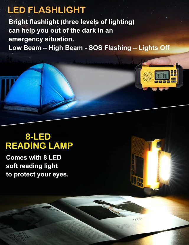Alt view image 6 of 7 - Emergency Radio with Bluetooth, FM/AM/SW/VHF/NOAA Weather Radios with Alerts, Hand Crank/Solar/SOS/Flashligh/6 EQ/Timer/USB Player with Preset for Emergencies ZWS-2415